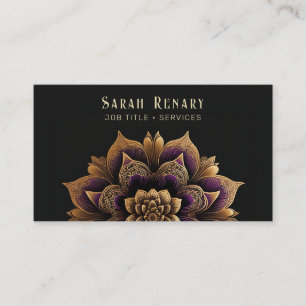 Gold & Amethyst Lotus Flower Black Business Card