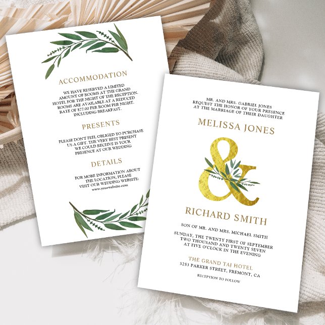 Gold Ampersand Olive Branch All in One Wedding Invitation (Creator Uploaded)