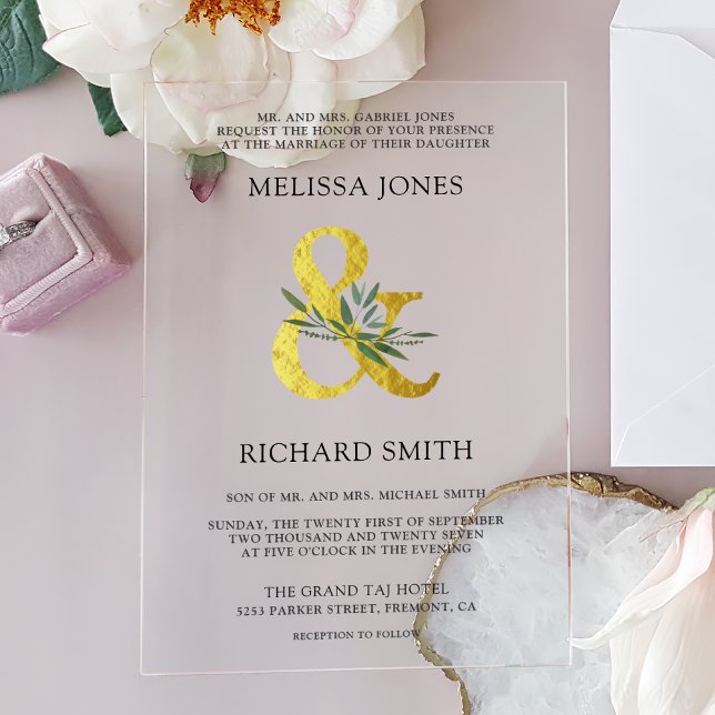 Gold Ampersand Olive Branch Wedding Acrylic Invitations (Creator Uploaded)