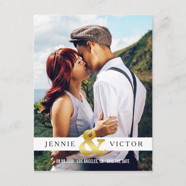 Gold Ampersand Photo Save the Date Announcement Postcard (Front)