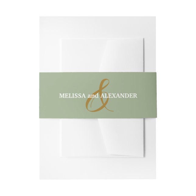 Gold Ampersand Sage Wedding Invitation Belly Band (Front Example)