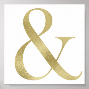 Gold ampersand wall art, foil font poster