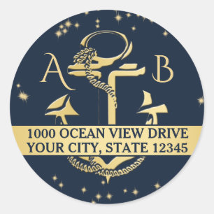 Gold Anchor and Starry Sky Classic Round Sticker