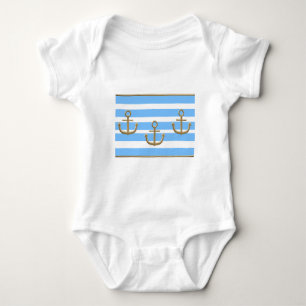 gold anchor blue white background baby bodysuit