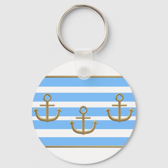 gold anchor blue white background key ring (Front)