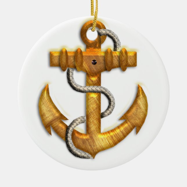 Gold Anchor Ceramic Ornament (Front)