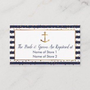 Gold Anchor Confetti Stripes Wedding Registry Card