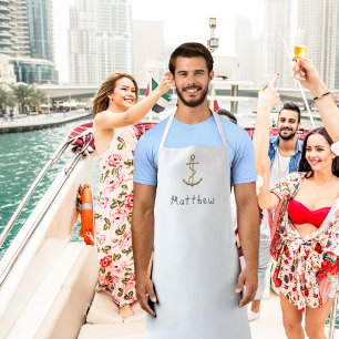 Gold anchor custom name nautical apron