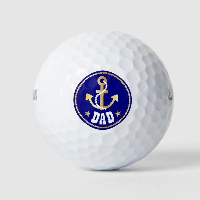 Gold Anchor Dad Nautical Father's Day Golf Balls (Front)