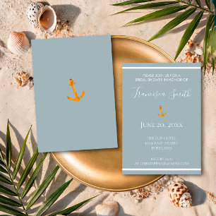Gold Anchor Grey Nautical Bridal Shower Invitation