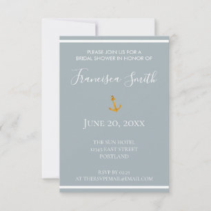 Gold Anchor Grey Nautical Bridal Shower Invitation