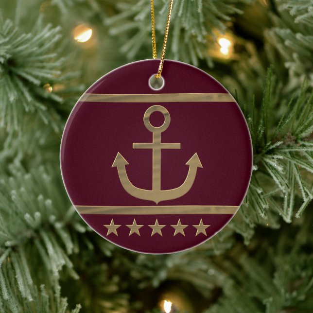 gold anchor happiness symbol ceramic ornament (Tree)