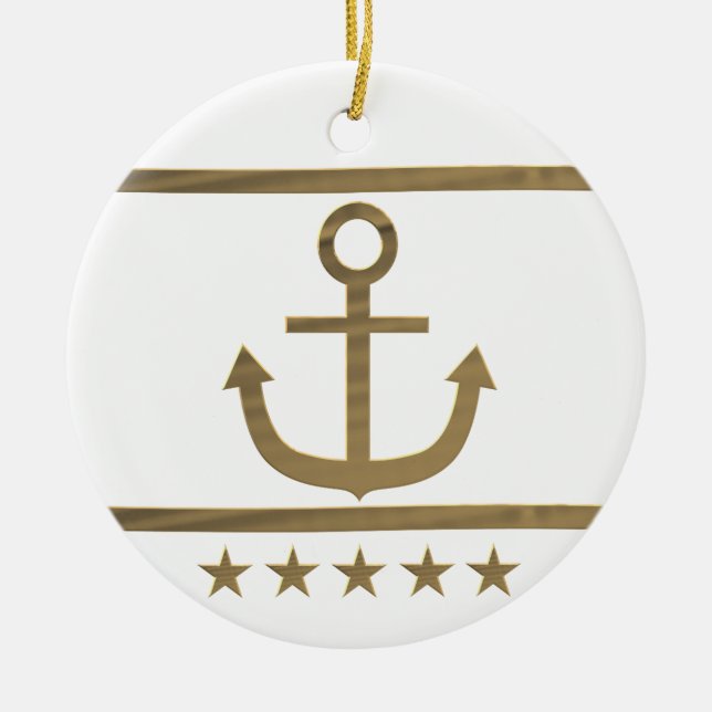 gold anchor happiness symbol ceramic tree decoration (Front)