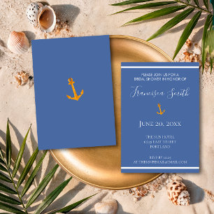 Gold Anchor Nautical Coastal Blue Bridal Shower Invitation