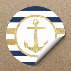 Gold Anchor Nautical Navy Stripes Envelope Seal