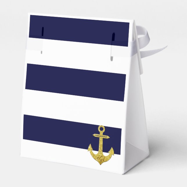 Gold anchor nautical stripes favour box (Back Side)