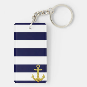 Gold anchor nautical stripes key ring