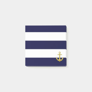 Gold anchor nautical stripes post-it notes