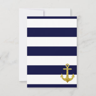 Gold anchor nautical stripes  thank you card