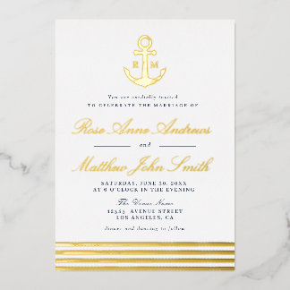 gold anchor nautical wedding invitation