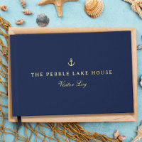 Gold Anchor Navy Blue Nautical Visitor Log