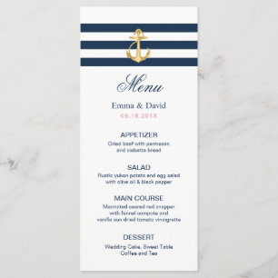 Gold Anchor Navy Stripes Nautical Wedding Menu