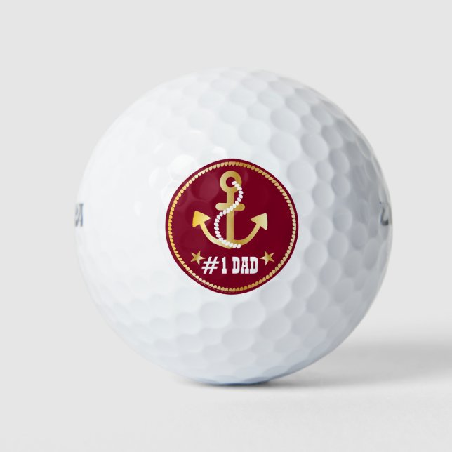 Gold Anchor Number 1 Dad Nautical Father's Day Golf Balls (Front)