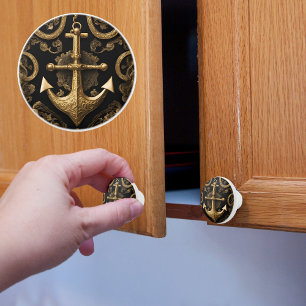 Gold Anchor on Black Ceramic Knob