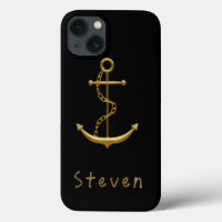 Gold anchor on black nautical name