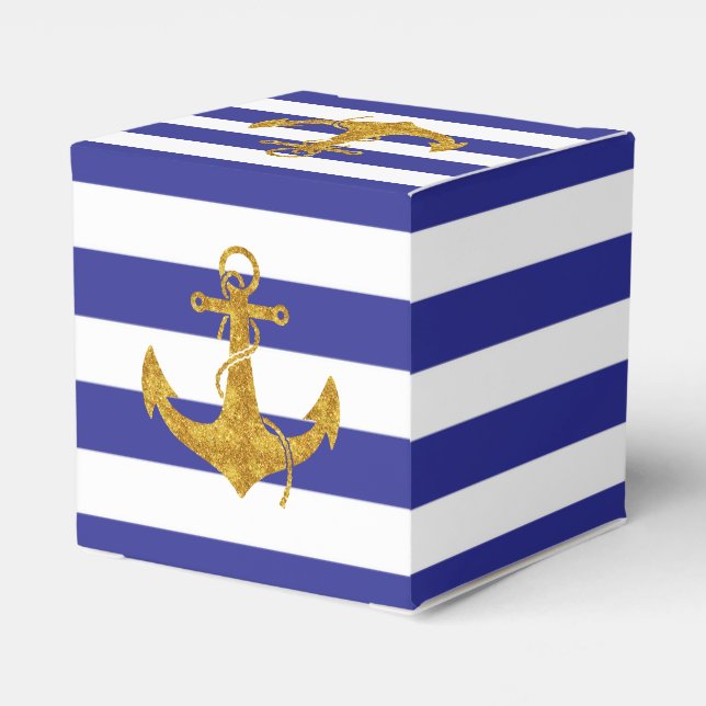 Gold Anchor on Blue Stripes Favour Box (Back Side)