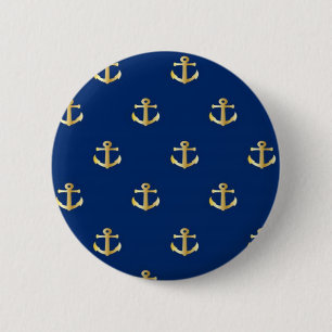 Gold Anchor On Navy Background 6 Cm Round Badge