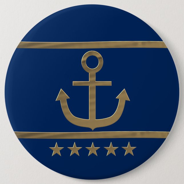 gold anchor on navy blue background 6 cm round badge (Front)