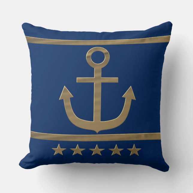 gold anchor on navy blue background cushion (Front)