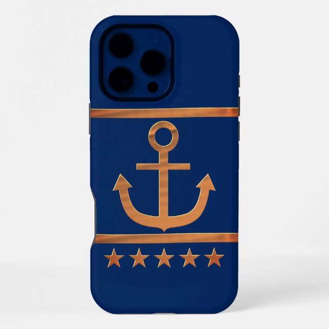 gold anchor on navy blue background iPhone case (Back)