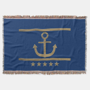 gold anchor on navy blue background throw blanket