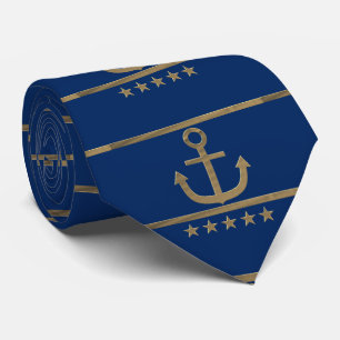gold anchor on navy blue background tie