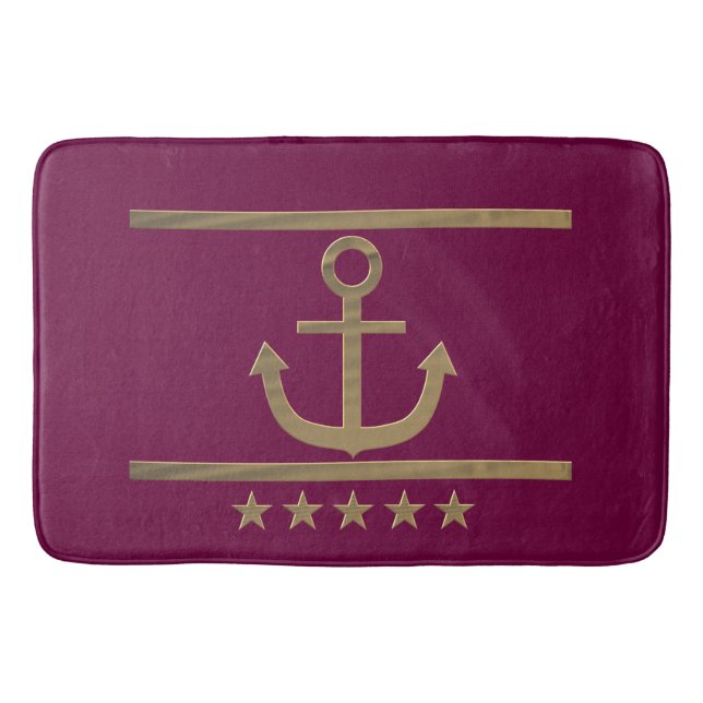gold anchor on wine red background bath mat (Front)