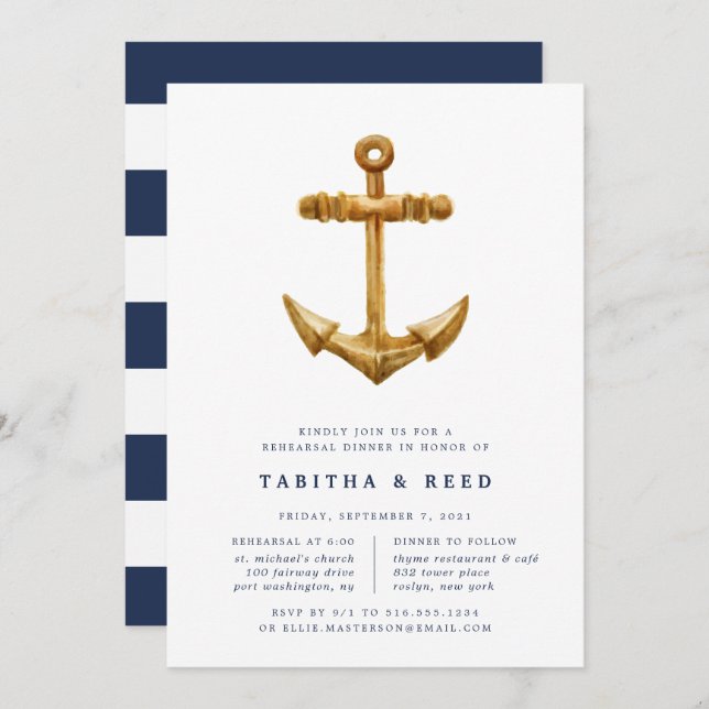 Gold Anchor | Rehearsal Dinner Invitation (Front/Back)
