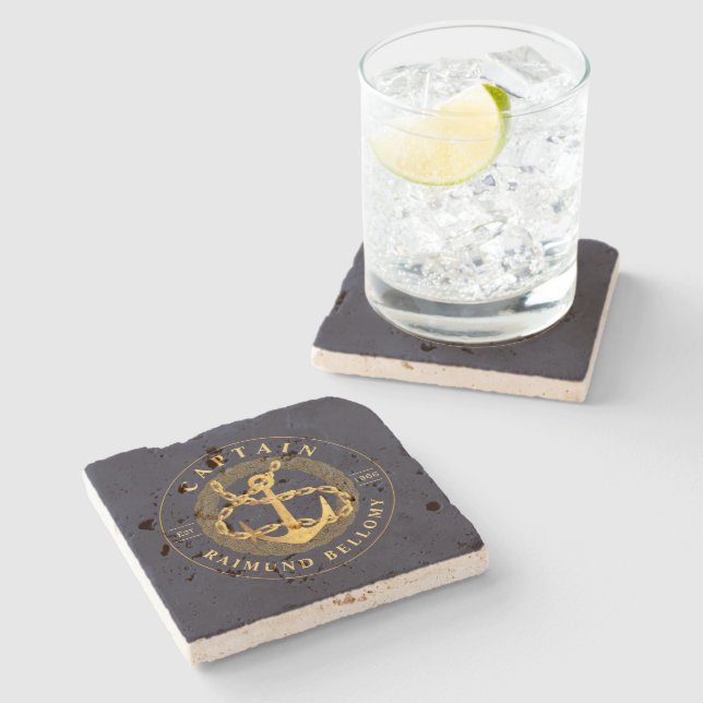Gold Anchor Stone Coaster (Side)