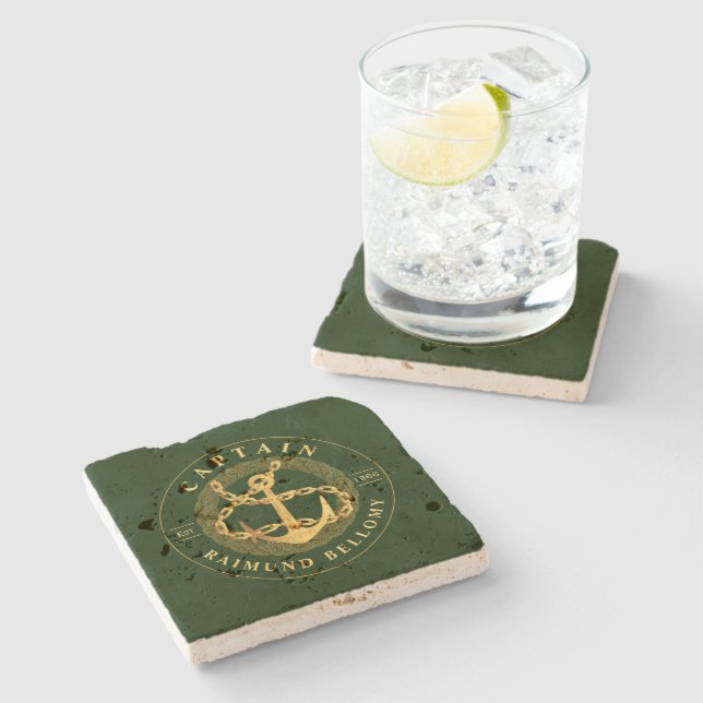 Gold Anchor Stone Coaster (Side)