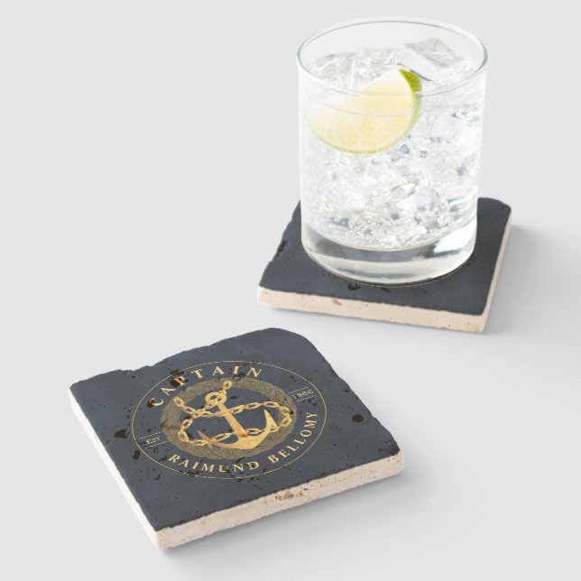 Gold Anchor Stone Coaster (Side)