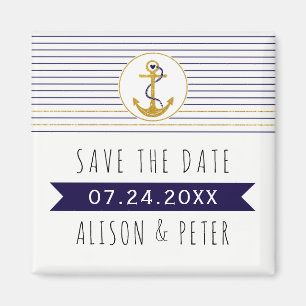 Gold anchor stripes nautical wedding Save the Date Magnet