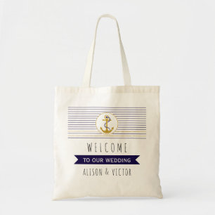 Gold anchor stripes nautical wedding welcome bag