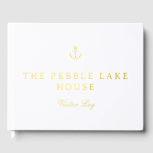 Gold Anchor White Nautical Visitor Log Guest Book