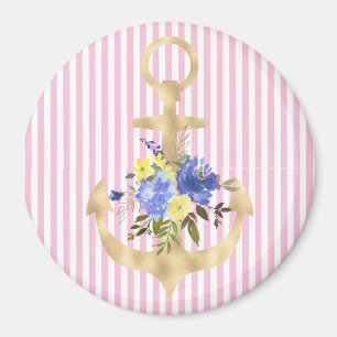 Gold Anchor with Blue Flowers Magnet