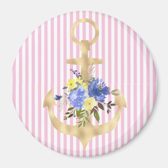 Gold Anchor with Blue Flowers Magnet (Front)