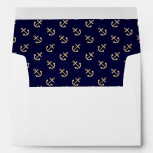 Gold Anchors Navy Blue Background Pattern Envelope
