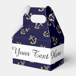 Gold Anchors Navy Blue Background Pattern Favour Box