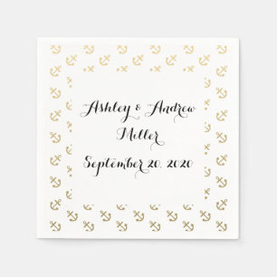 Gold Anchors White Background Pattern Napkin