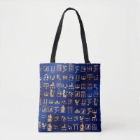 Gold Ancient Egyptian Hieroglyphics on Blue